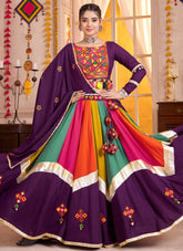 Purple Navratri lehenga choli with mirror and lampi border work